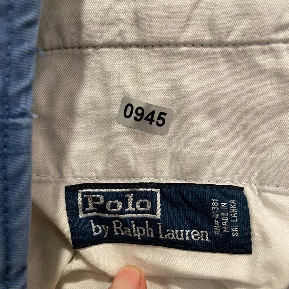Polo Ralph Lauren Mens Blue Chino Shorts Size 35 Cotton Button Fly Casual Twill